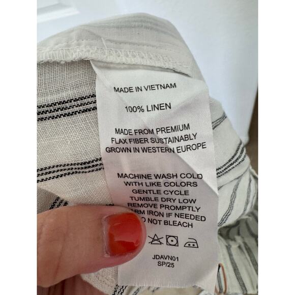 NWT Quince European Linen Pleated Trouser Oatmeal Black Stripe 4 - Picture 5 of 6